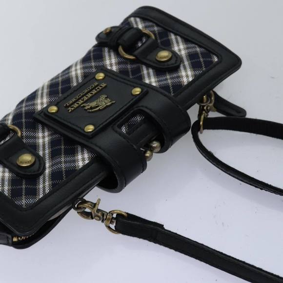 BURBERRY Nova Check Blue Label Shoulder Wallet Canvas Navy Auth 74253 - Picture 6 of 16